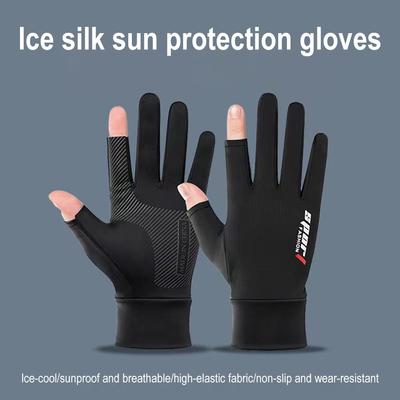 Sunscreen Gloves Men Summer Dew Finger Leak Two Fingers Half Gloves Silk Breathable Thin Fishing Takeout Finger Ice X8S7