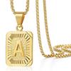 European Retro 18K Stainless Steel Unisex Pendant Necklace with Pearl and 26 English Letters Square Plate