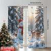 2pcs 2D Flat Printing Christmas Scene Curtain Snowman Deer Birds Winter Forest 100% Polyester Without Electricity Party &