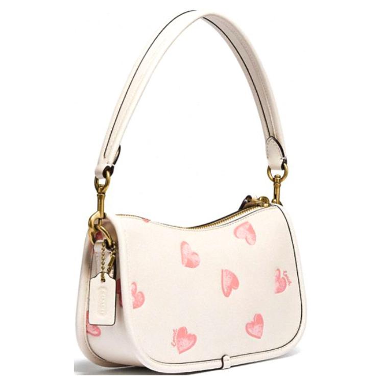 New COACH Swinger Cow Leather Mahjong Shoulder Bag Handbag Women's Pink White C3936-B4HA