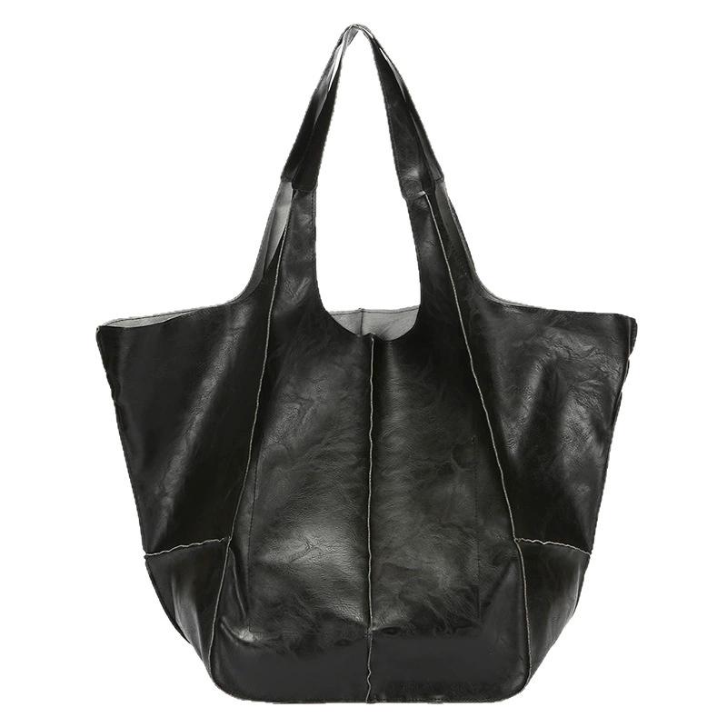 Retro Super Big Shoulder Bag Female Solid Color Hand Bags For Women Soft Leather Casual Shopper Underarm Tote Bag