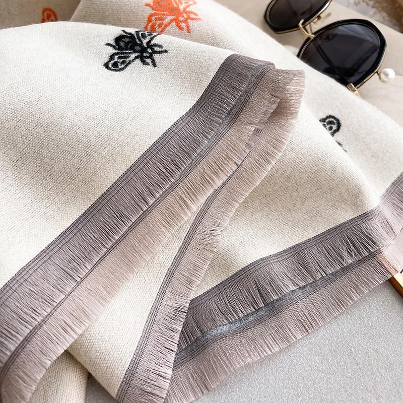 Scarf Women'S Winter High-Grade Imitation Cashmere Double-Sided Butterfly Printing Warm Temperament Air-Conditioned Room Shawl Scarf