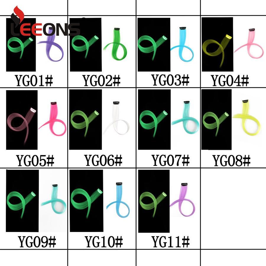 Synthetische leuchtende Clip-in-Haarteile, lange, gerade Regenbogenfarben, künstliche Haarteile, Verlängerungen auf Clips, einteilig, für Frauen