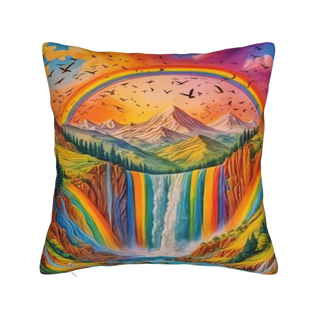 Rainbow Waterfall Art Pillow Cover  Square Cushion Cover Cute Funny Pillow Case For Living Room Chair