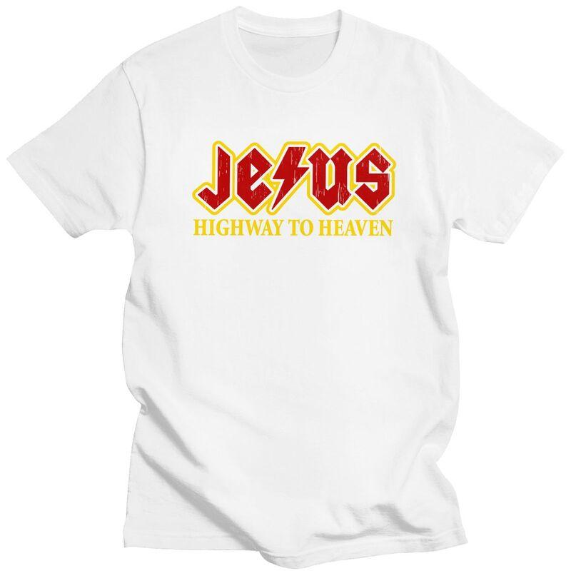 Custom Jesus Rocks Highway To Heaven T Shirts for Men 100 Cotton Tee Tops Tshirts Short Sleeve Fashion Tshirt Clothes