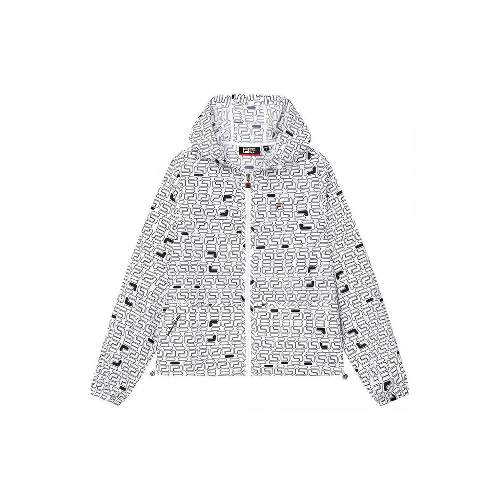 Fila All-Over Print Sports Casual Woven Hooded Jacket Women Jackets Standard-White F11W221703F-WT