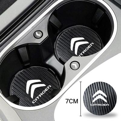 AJF1 2Pcs Car Coaster Water Cup Holder Anti-Slip Carbon Fiber Mat For C1 C2 C3 C4L VTS C-ELYSEE C3-XR Celysee DS Accessories