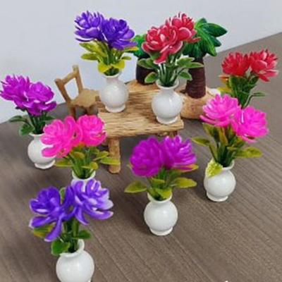 1:12 Plastic Simulation Vase 4 Colors Finished Flower  Miniature Dollhouse Decorations