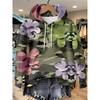 Womens Relaxed Fit Hooded Long Sleeve Sweatshirt With 3D Floral Plaid Print Breathable Comfort Casual Top