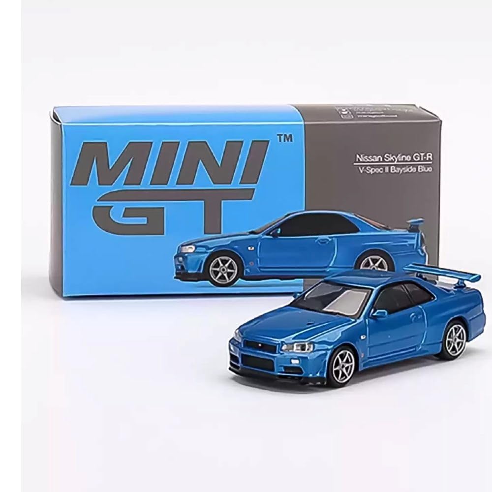 MINI GT 1/64 Nissan Skyline GT-R R34 V-Spec Bayside Blue (Right-Hand Drive) Finished Product