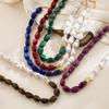 Retro Color Block Beaded Geometric Necklace with Pearl Resin Clavicle Chain