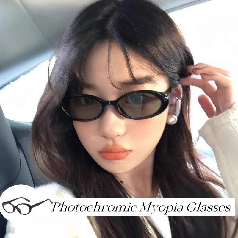 New Fashion Elliptical Frame Photochromic Myopia Glasses Retro High End Myopia Glasses Cat Eye Optical Glasses