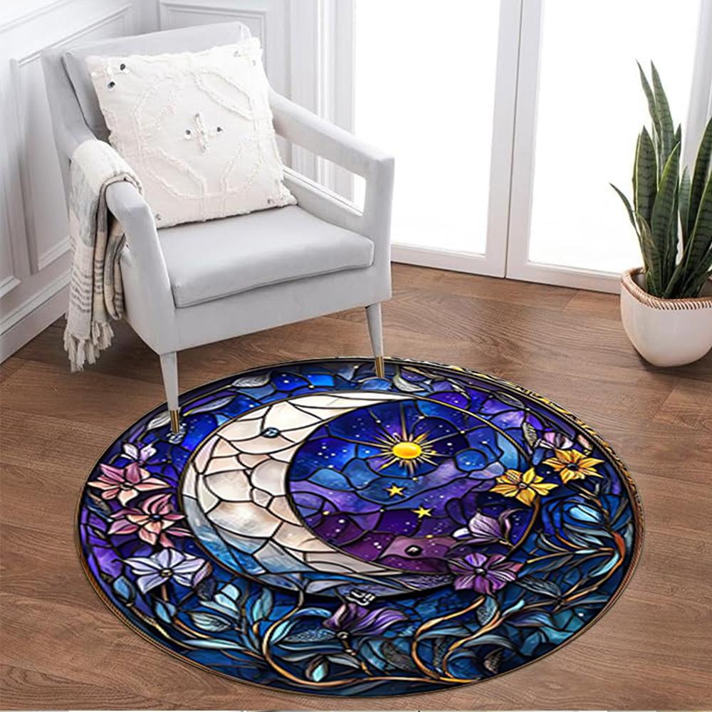 1pc Home Carpet with Stained Glass Design Non Slip Office Decor Gift Living Room Bedroom