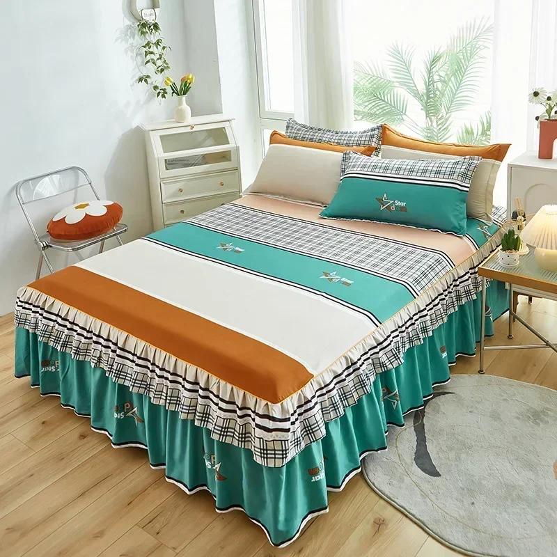 1PC Bed Skirt Cartoon Style Bed Cover Ruffled Bedsheet Falda De Cama Quilted Mattress Covers Lace Bedspread (No Pillowcase)