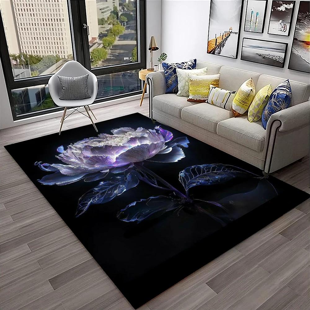 Nordic Love Rose Flowers Daisy  Carpet Rug for Home Living Room Bedroom Sofa Doormat Decor,kids Play Area Rug Non-slip Floor Mat