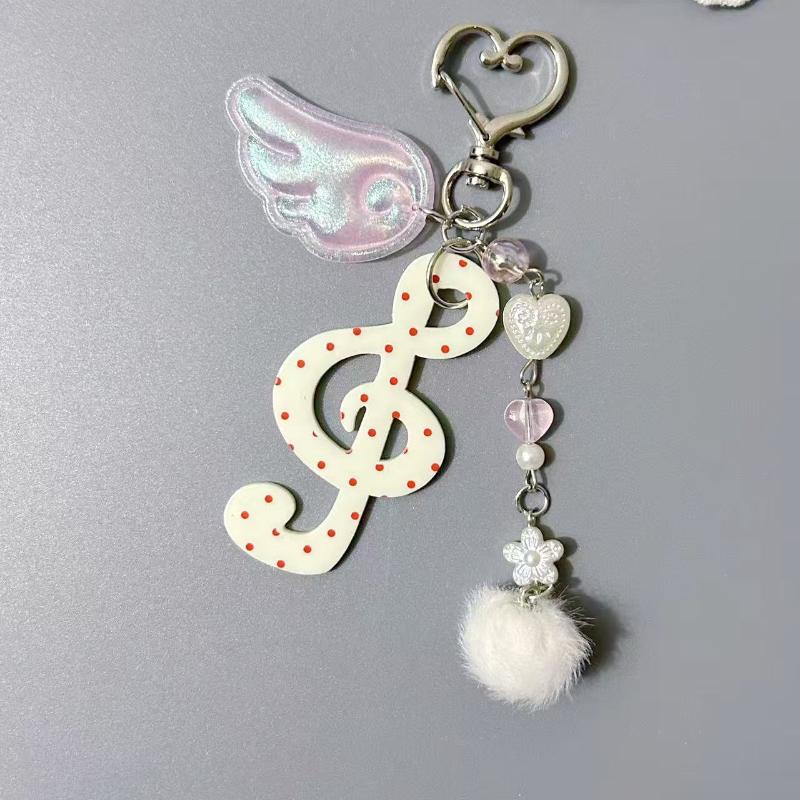 Creative Y2K Harajuku Wave Dot Striped Star Musical Notes Wings Keychain Sweet Cute Bag Pendant Decoration Accessories