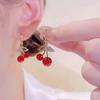 Trendy Light Luxury Red Cherry Ear Buckle Fashion Temperament Versatile Earrings Women's High-end Light Luxury New Year's Earrings
