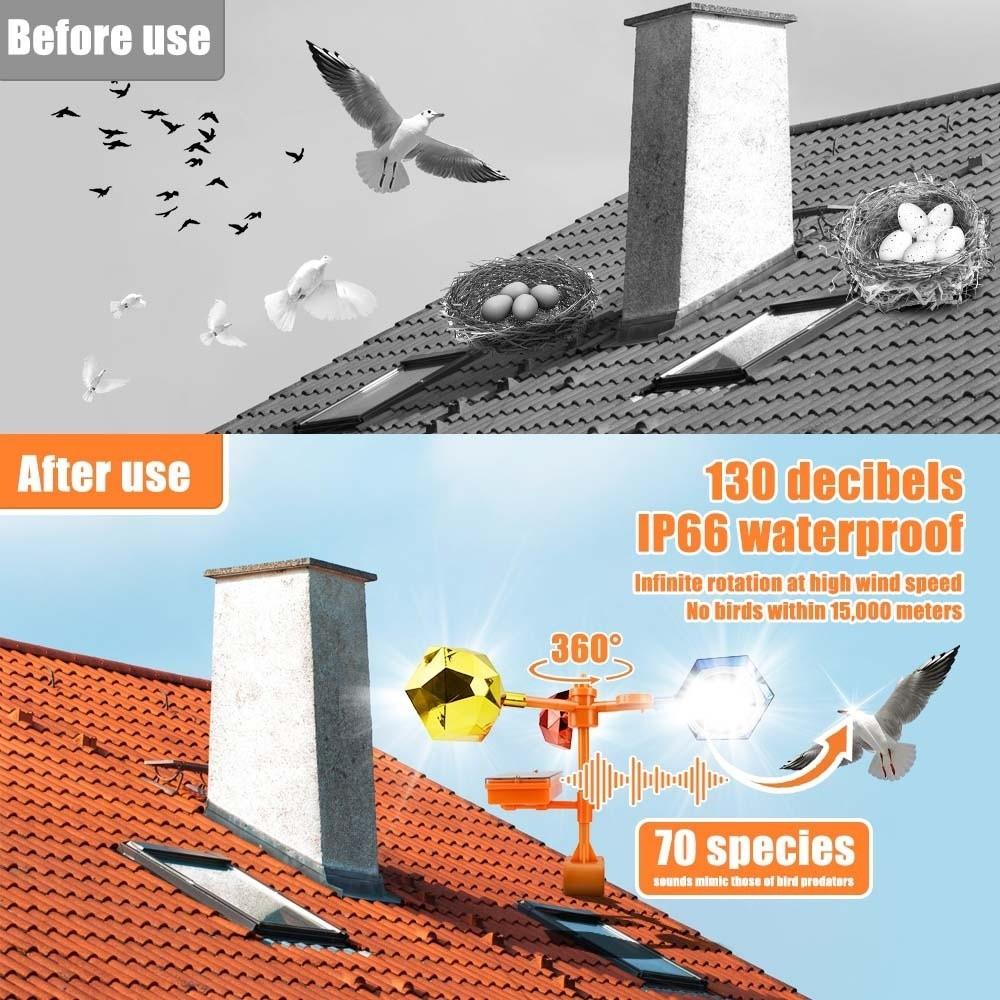 Waterproof Solar Bird Repeller 360 Degree Rotating Reflective Flash Bird Deterrent Device Intelligent Voice Wind Motion оранжевый