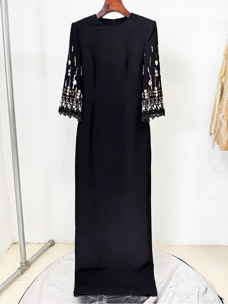2026 European & American Luxury Evening Gown: Fashionable Long Skirt with Heavy Beading & Rhinestones