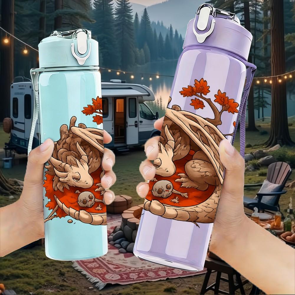 1PC Squirrel Dragon Autumn Art 750ml Color Plastic Sports Water Bottle Leakproof Flip Straw Lid Suitable for Sports Office Home Use