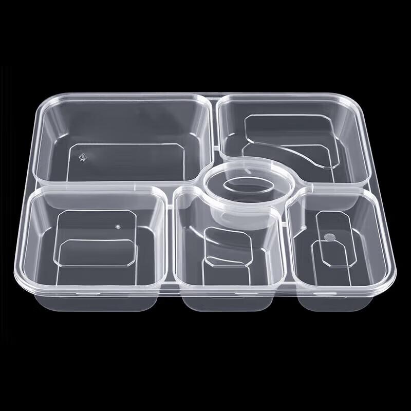 Disposable 6-Compartment Rectangular Meal Prep Containers with Lids
