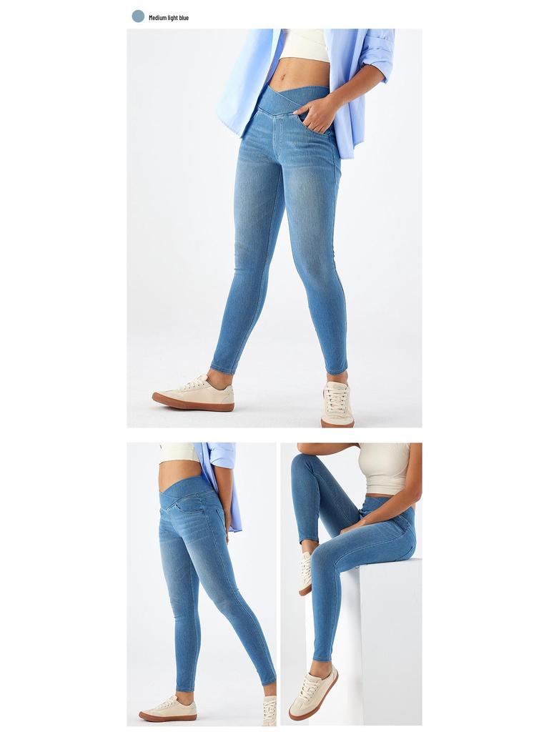 Dámské zeštíhlující skinny džíny s křížovým pasem a designem kočičích uší