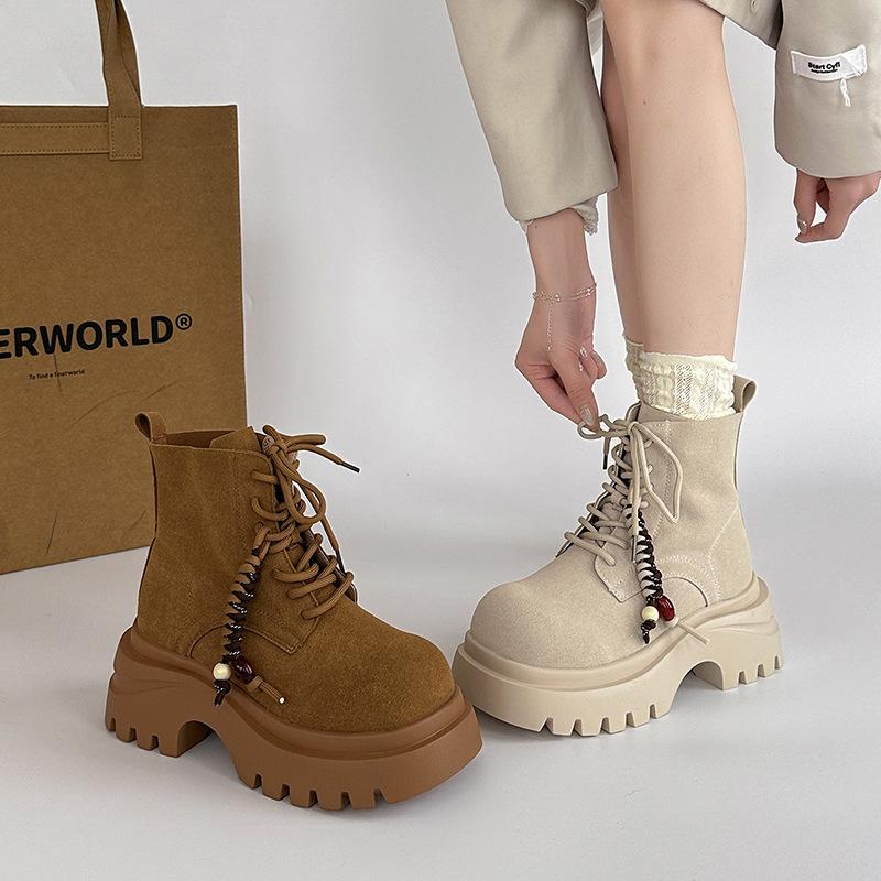 Solid color lace-up platform fashion retro fashion boots women's season new short boots Martin boots versatile boots