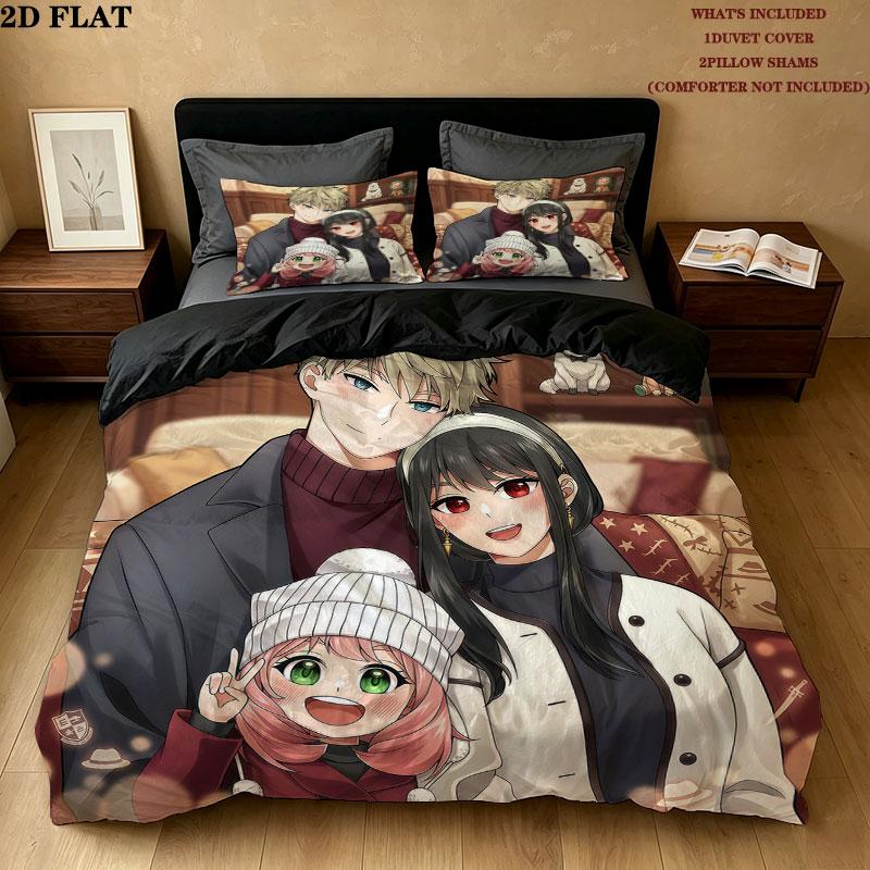 Spy Family Pattern Bedding Quilt Set Quilt Cover Pillowcase Home Birthday Gift(1 * duvet cover + 2 * pillowcase, without core)