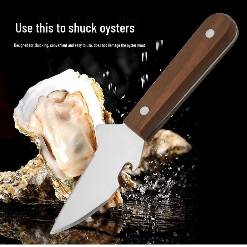 Stainless Steel Oyster Knife with Wooden Handle - Professional Opening Tool No
