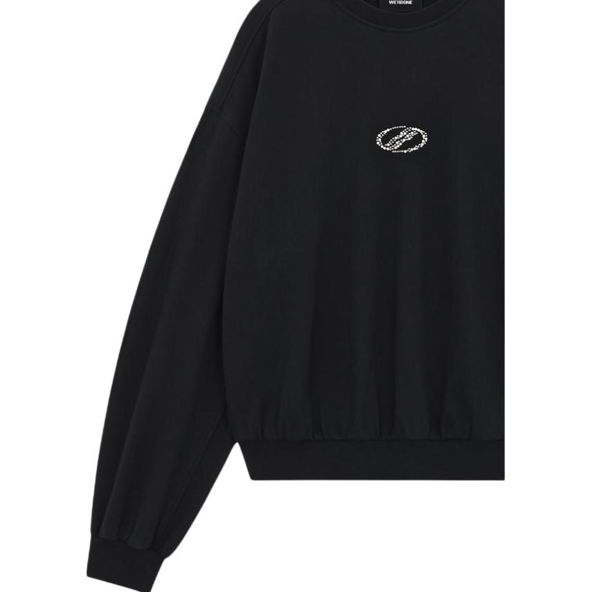 WE11DONE Ss26 Ribbed Round Neck Rhinestone Decorated Long Sleeve Sweatshirt Unisex Sweatshirt WD-TS0-26-795-U-BK