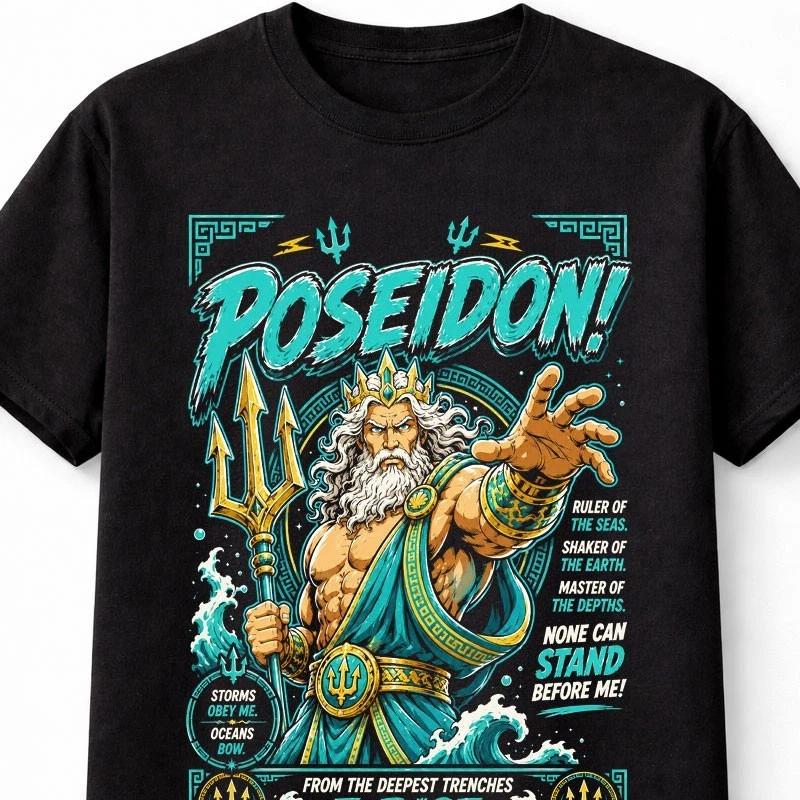 Poseidon Greek God of the Sea Trident Mythology Unisex TShirt S