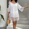 Fabulous Women Beach Dress Hollow Out Anti-UV See-through Lace Crochet Swimwear Dress Top Lady Garment