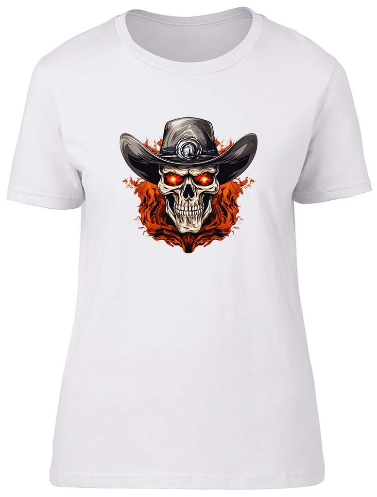 Cowboy Skull Unisexs TShirt Sleketon Head Gothic Flame Ladies Gift Tee