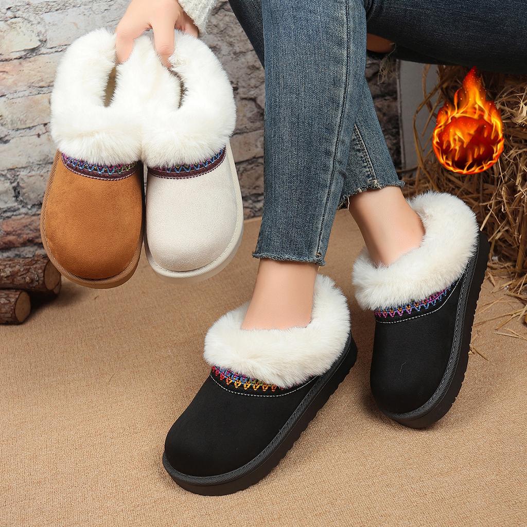 Foreign trade large size thick sole heightening one pedal ethnic style piled thickened warm cotton shoes 2025 autumn and winter women's shoes