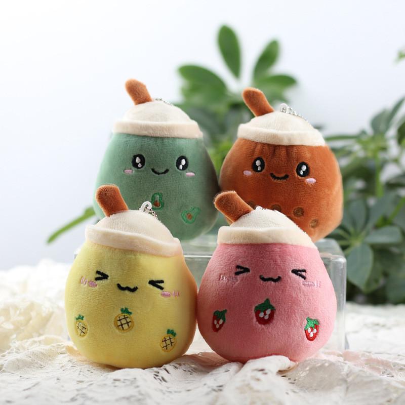 Adorable Plush Apple Fruit Milk Tea Cup Keychain Soft Short Plush Toy Gift