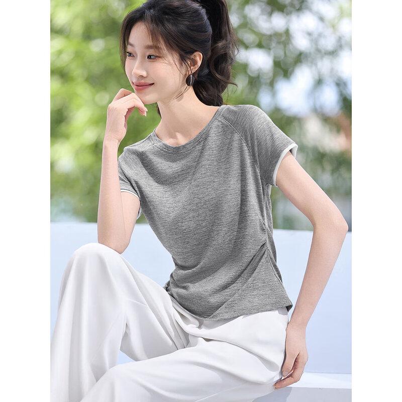 Mohan Yimei Women s Casual Color Block Pleated Short Sleeve T-Shirt S