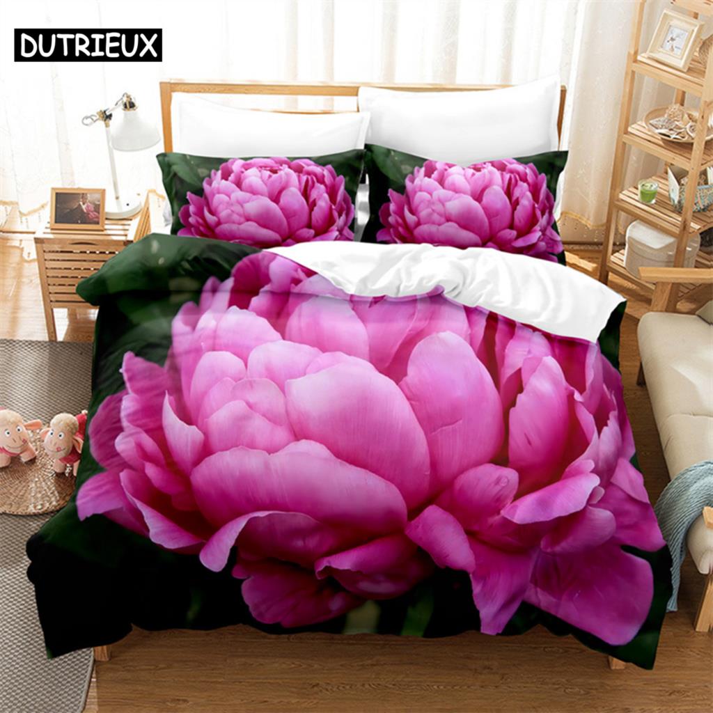 Purple Peony Queen Bedding Set Duvet Cover Set Bedding Comforter Bedding Sets Bed Linen King Size Duvet Cover Bedding Set (135x200cm)&set