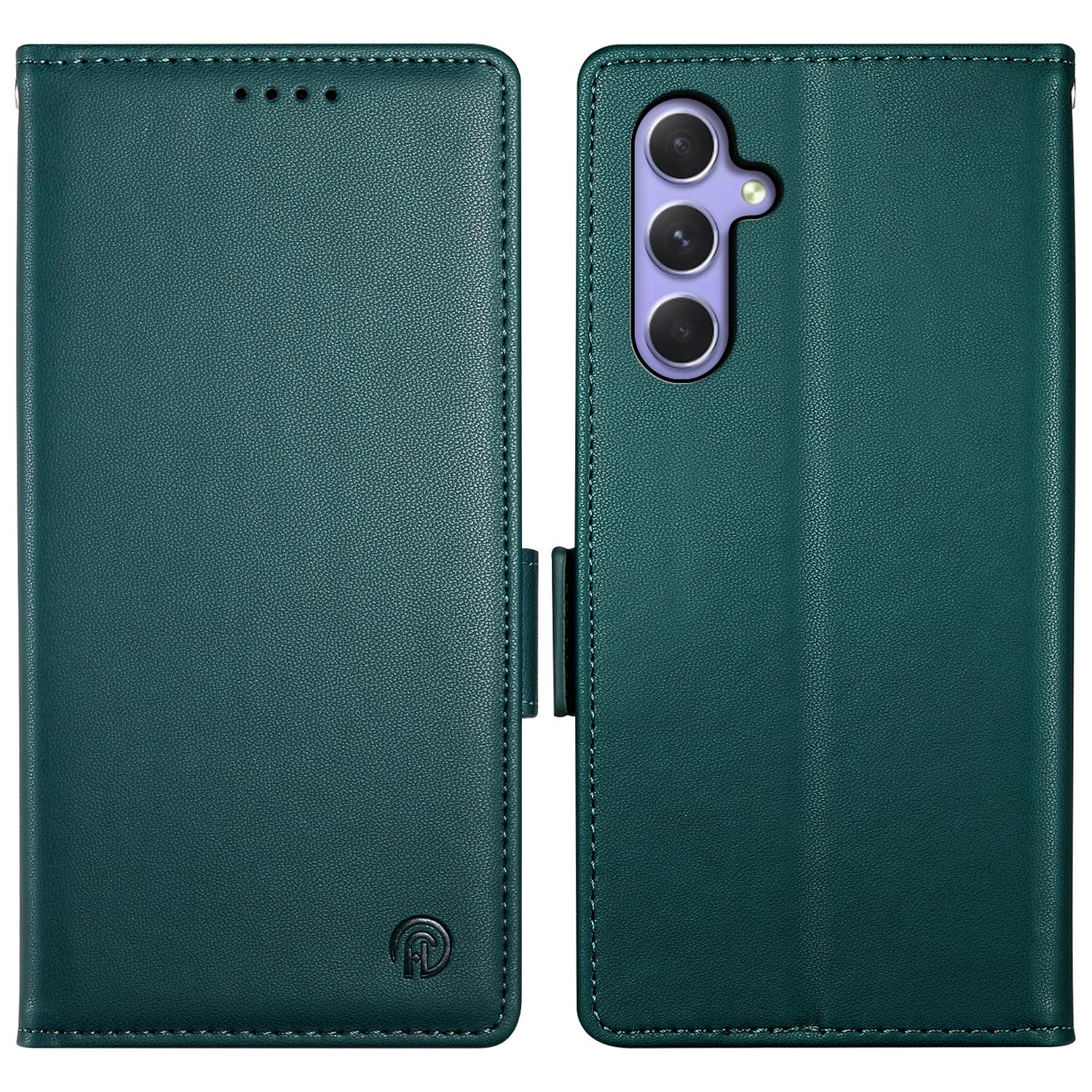 

DF-010 For Samsung Galaxy A54 5G Case Magnetic Clasp Leather Stand Phone Cover Blackish Green
