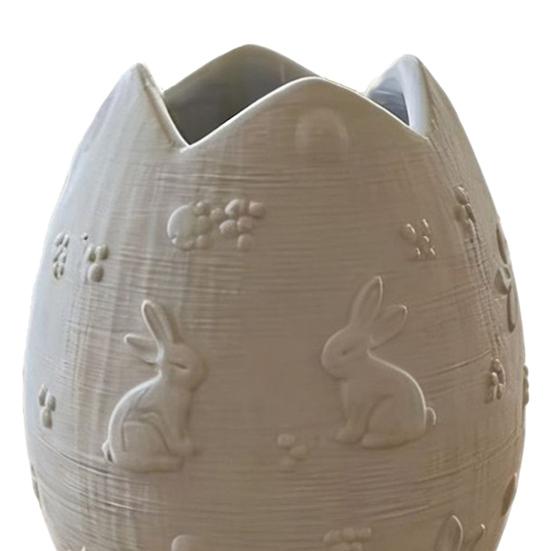 3D-gedruckte Osterei-Vase Kaninchen-Relief Eiform Blumenvasen Prägung Hase Blumenhalter Behälter Osterparty-Dekoration