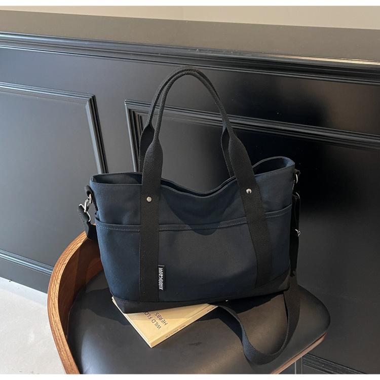 Canvas bag women's large capacity 2025 new summer versatile messenger bag casual portable college student tote bag