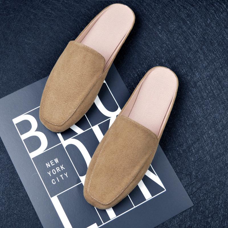 

Мода Большой размер 34-44 однотонные слипоны квадратный носок флок мюли женские тапочки закрытый носок сандалии ленивые удобные балетки шлепанцы женская обувь 2025 4.5 хаки