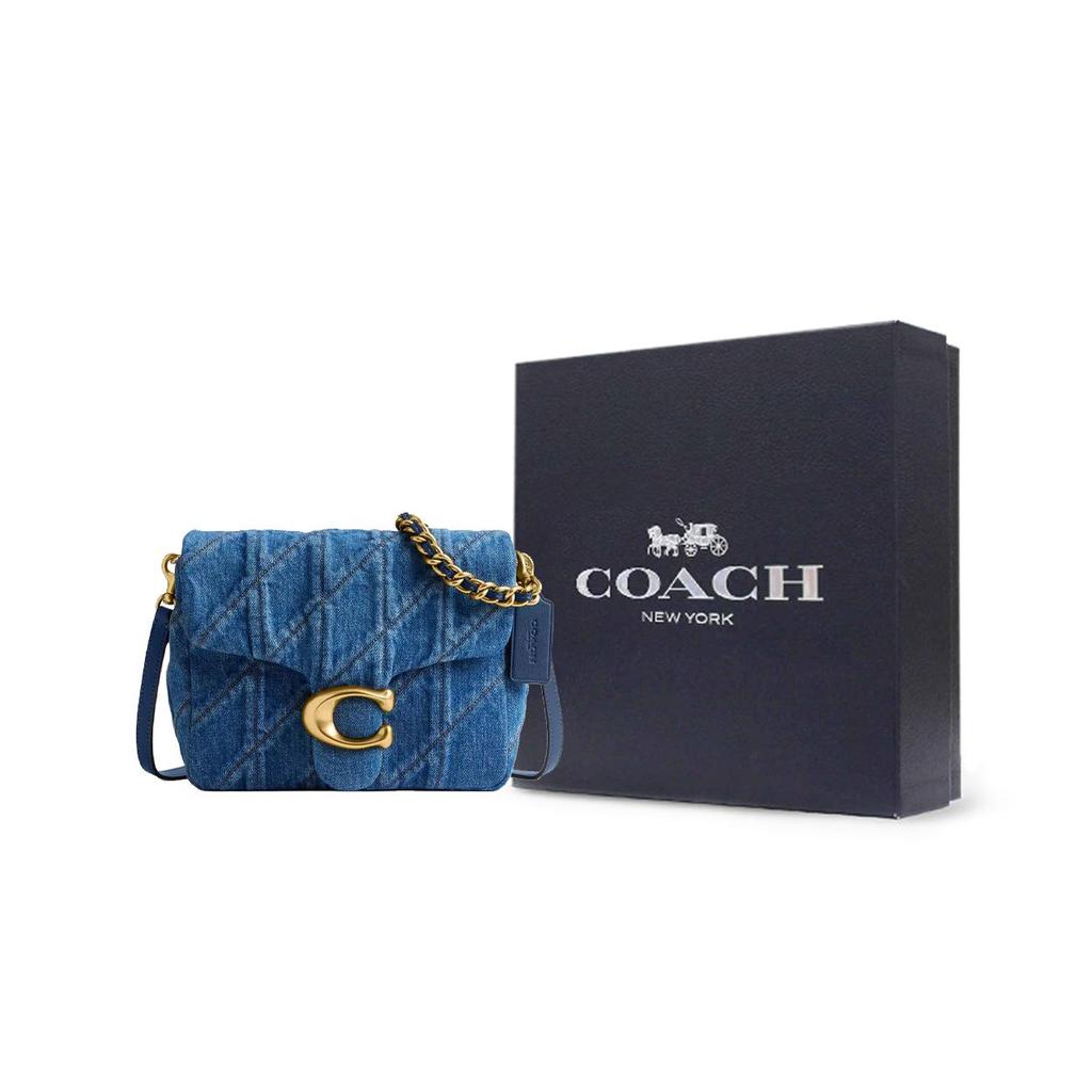 COACH Tabby Denim Shoulder Bag Small Women's Brass & Dark Blue CAL94-B4RHO