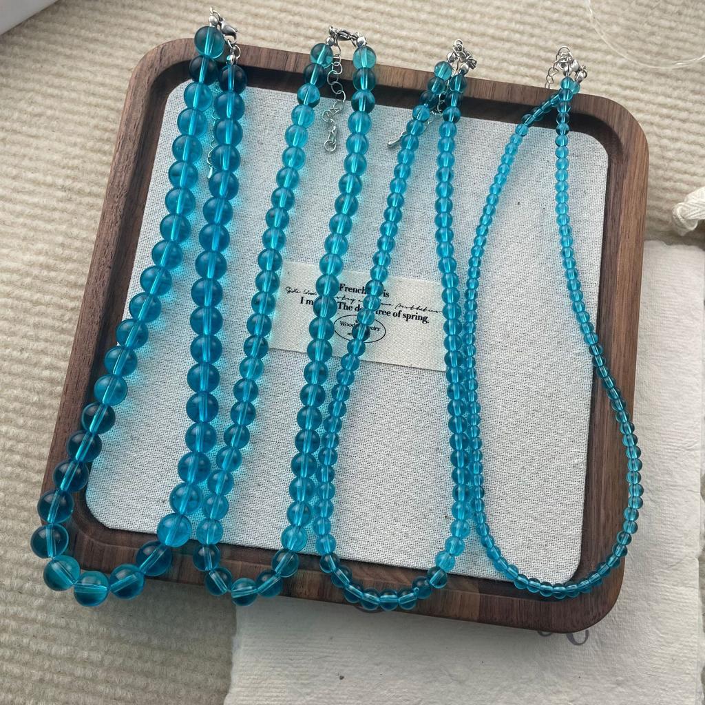 Summer ice blue high-transparency crystal necklace, sea blue treasure color niche collarbone chain, women's personality cold and simple