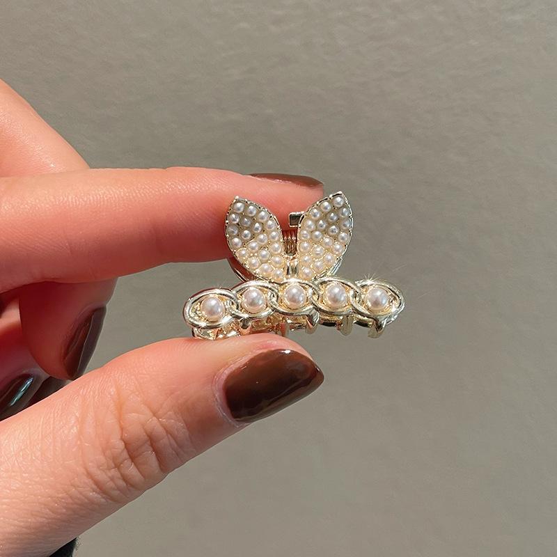 Pearl Rhinaute Small Hair Clip Female Net Celebrity Delicate High Ponytail Clip Korean Advanced Side Broken Hair Clip Headwear
