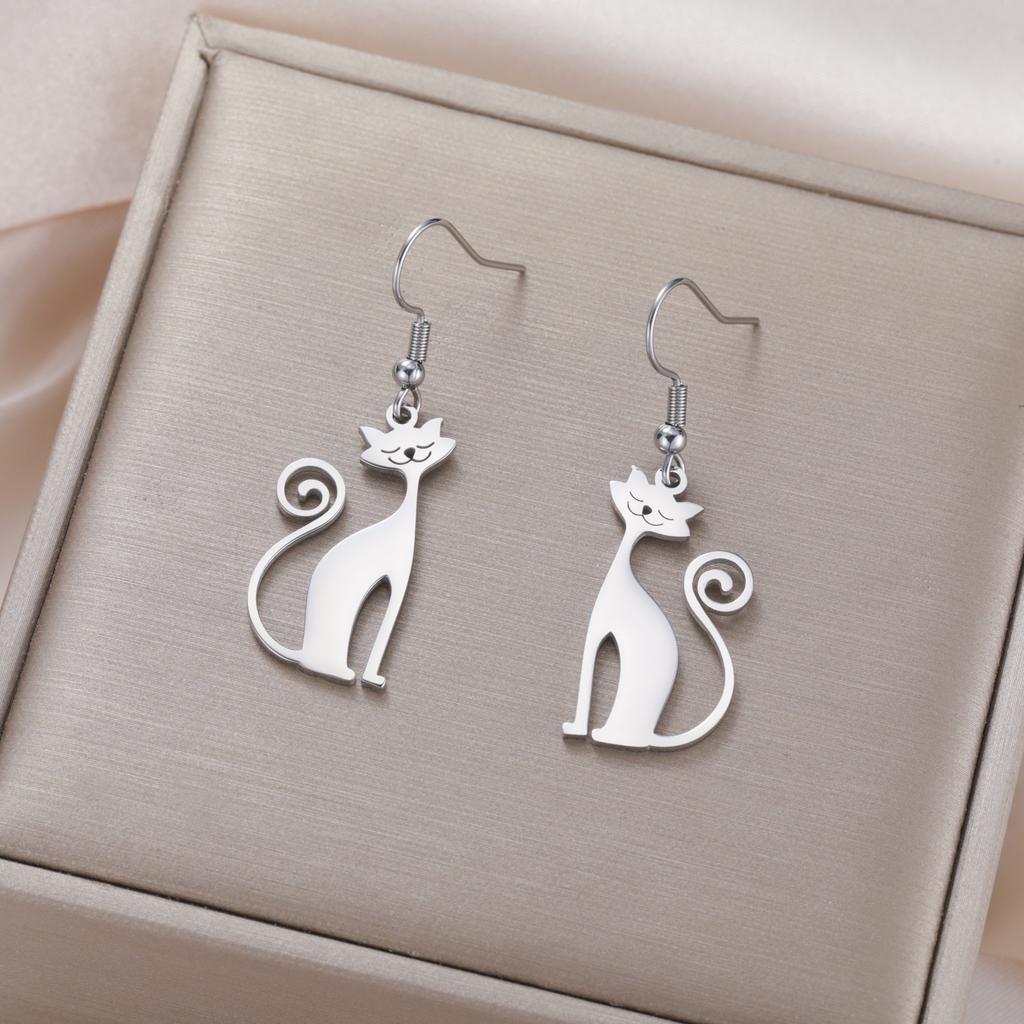 Cazador Cute Long Tail Cat Drop Earrings for Women Stainless Steel Jewelry Animal Kitten Dangle Earrings Gift 2026 Trend