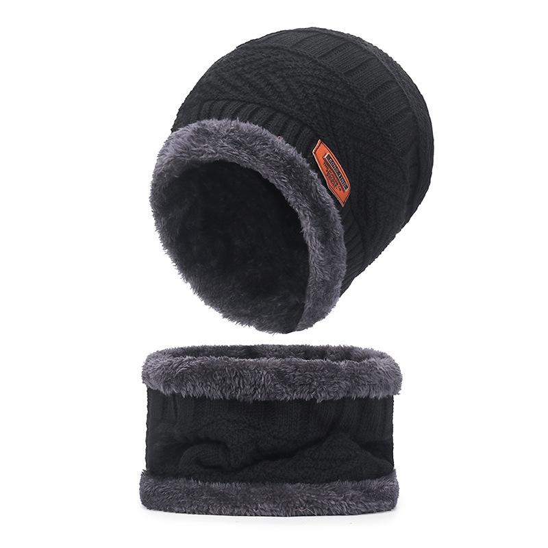 Men's Winter Knitted Wool Hat with Velvet Lining and Scarf for Ear Protection