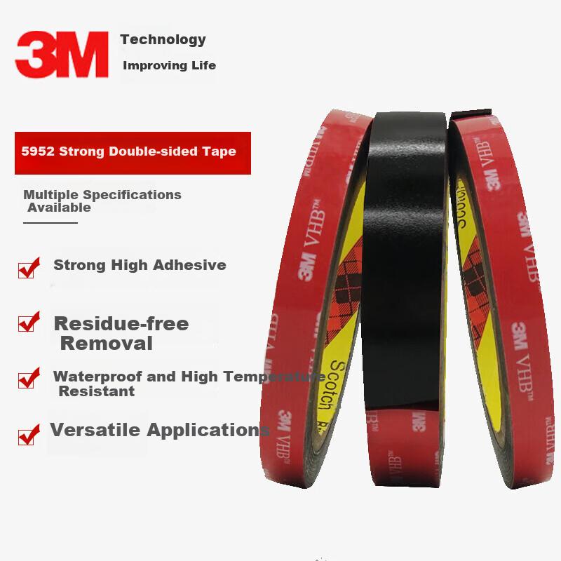 3M Double-Sided Tape, Strong Adhesive, Traceless, Black, Heat-Resistant, ETC Car Mount Bracket, 5952, 60MM*3M