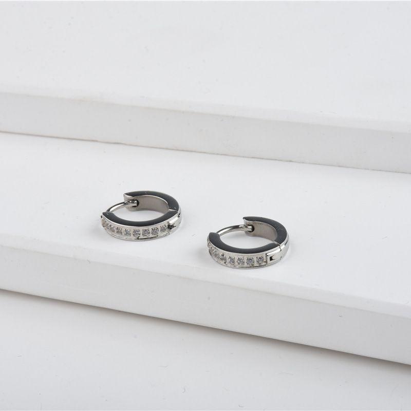 European & American Cold Style CNC 8-Stone Zircon Ear Cuffs: Elegant Stainless Steel Women's Earrings