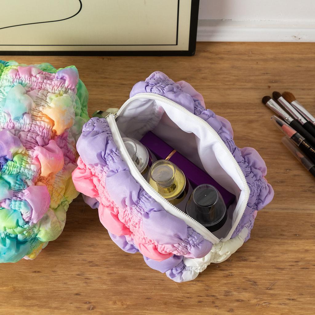 New Bubble Plaid Makeup Pouch Cute Cosmetic Bag Organizer for Women Handheld Clutch Portable Waterproof Travel Toiletry Bag