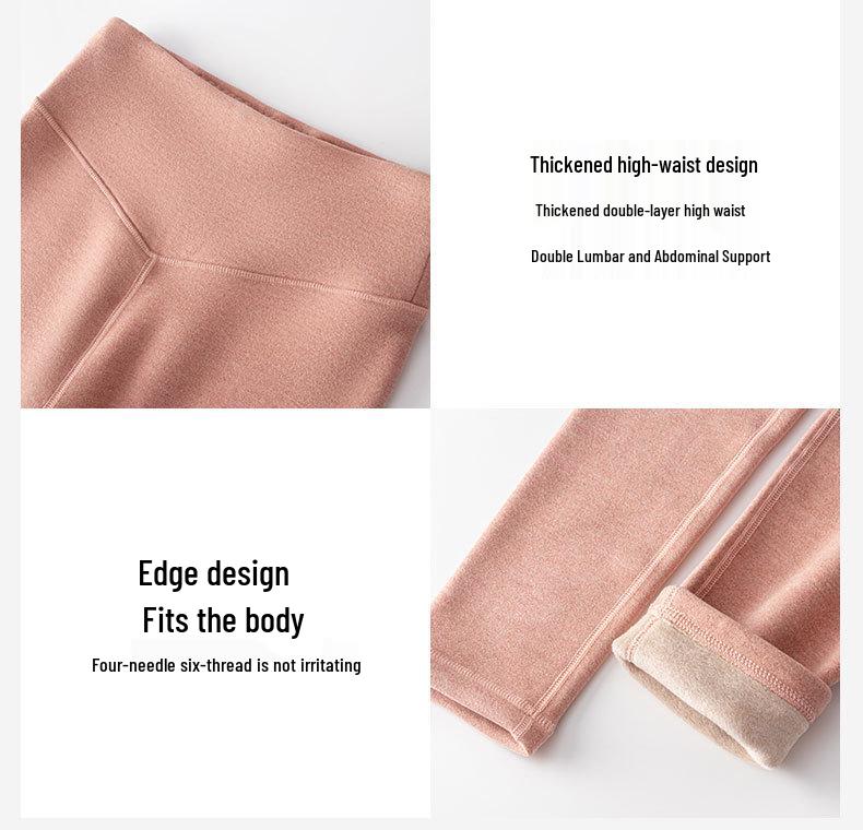 Women's Double Layer High Waist Wool Cashmere Silk Pants - Warm Velvet Lined Base Layer for Autumn